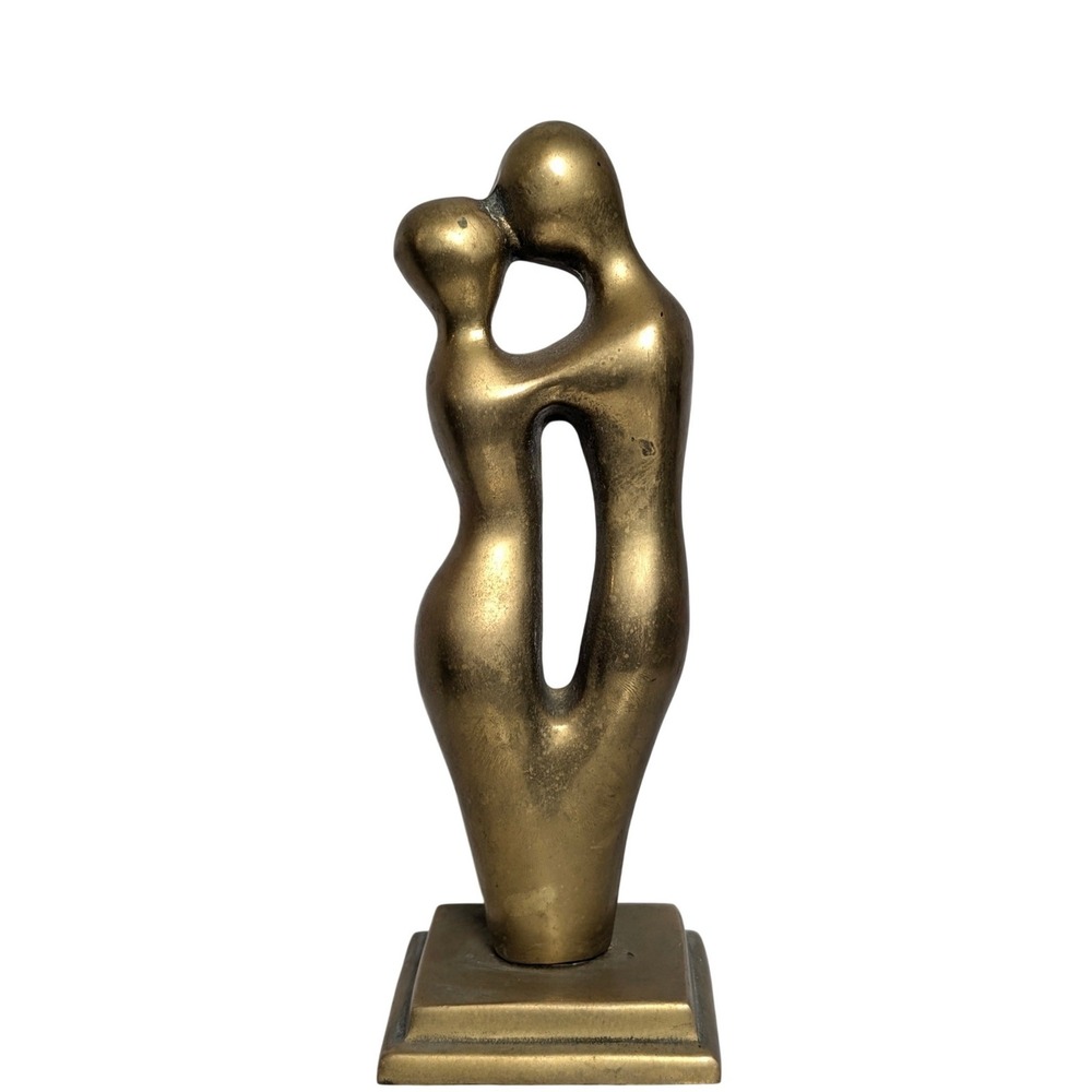 Vintage Abstract Brass Kissing Couple Sculpture Mid Century Modern Decor Metal
